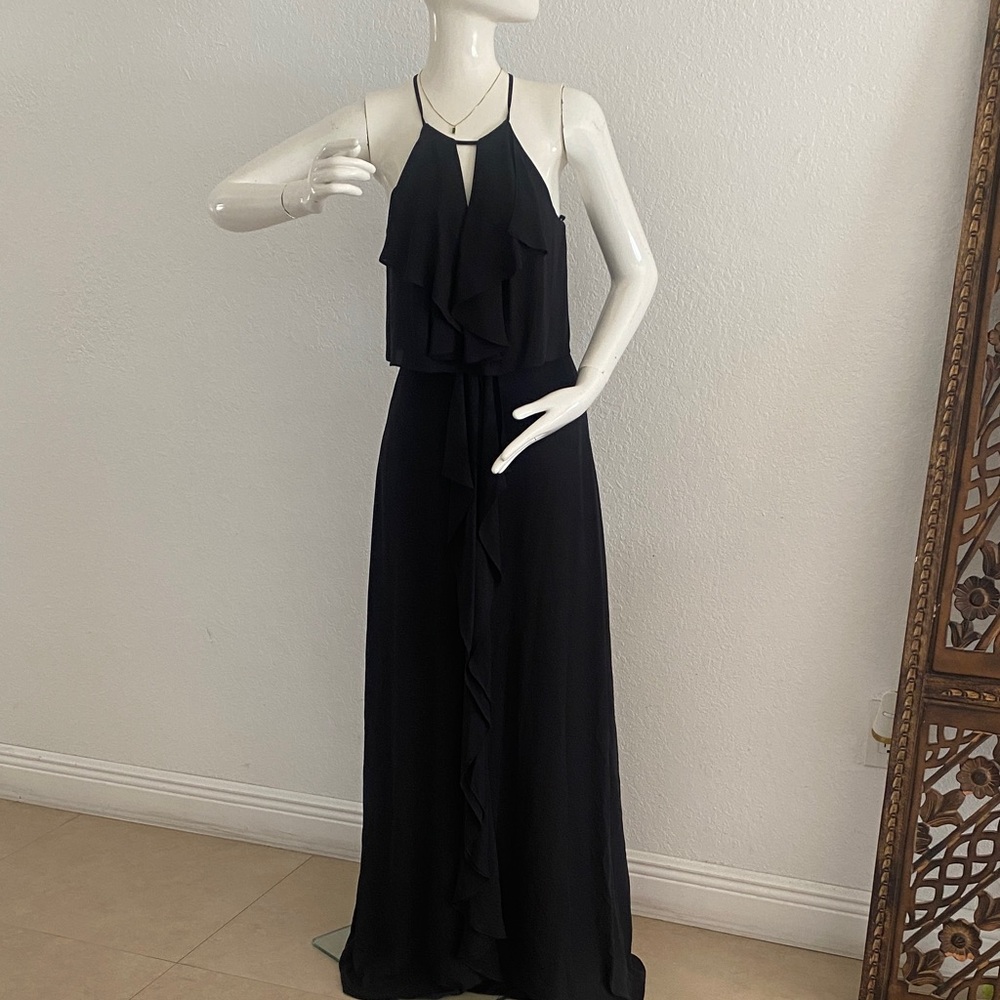 BCBGMaxAzria Black Halter Ruffle Maxi Dress